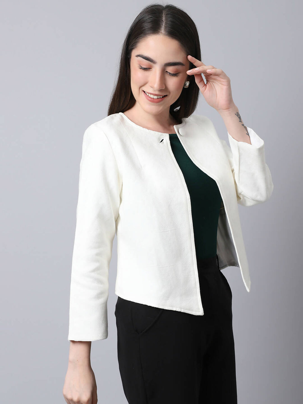 Even Apparels White 100% Viscose Open Front Statement Women's Jacket - Distacart
