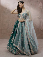 House of Panchhi Teal - Pure Georgette Thread & Sequins Work Lehenga