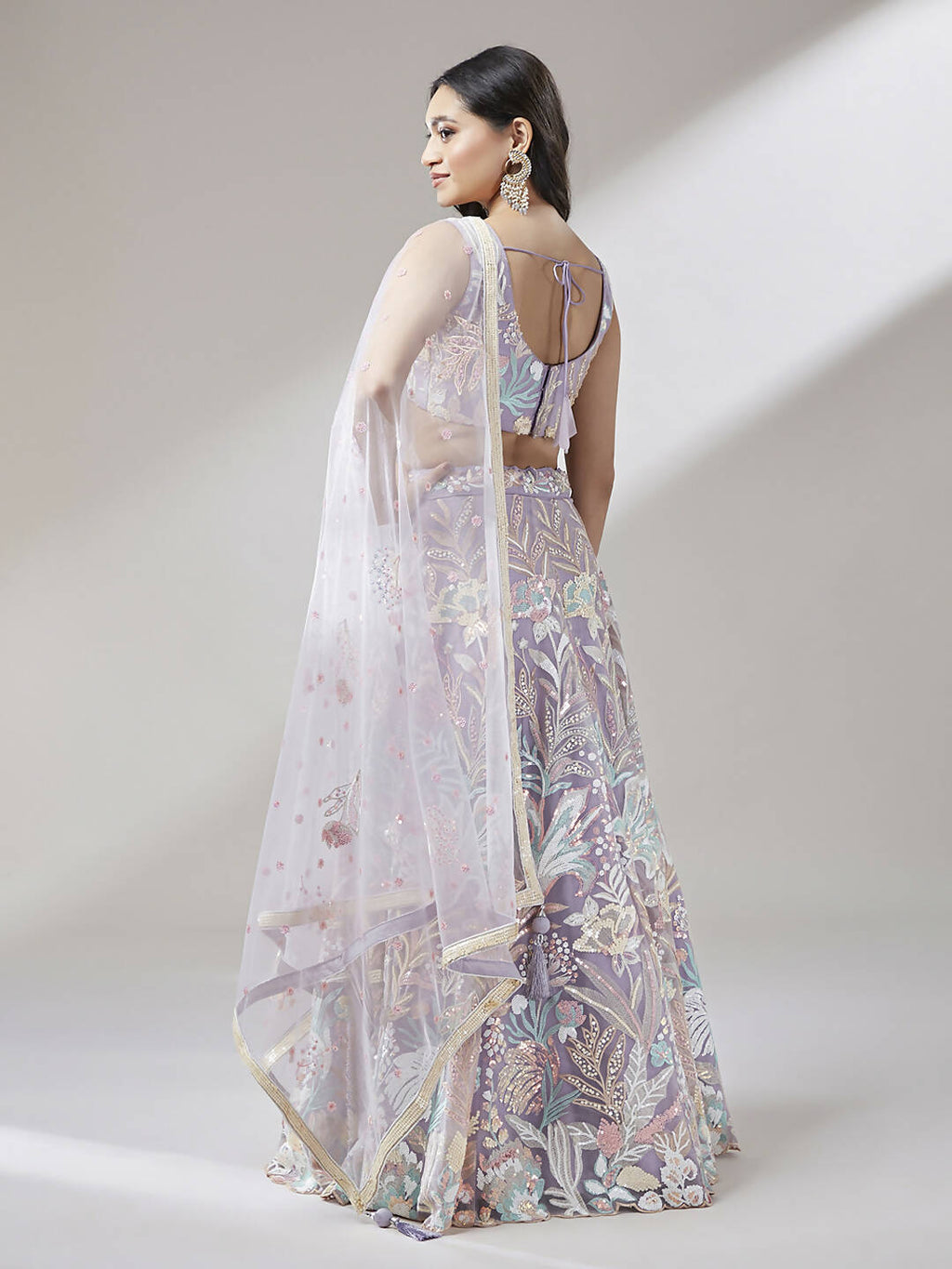 House of Panchhi Muave Net Sequinse Work Lehenga & Blouse with Dupatta