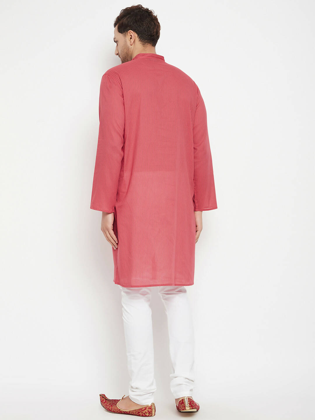 Even Apparels Rust Pure Cotton Long Men's Kurta With Band Collar - Distacart