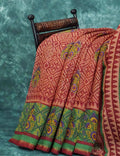 Mix of Orange and Teracotta Red Printed Semi Chanderi Saree By Gayathri Reddy Designer Studio - Distacart