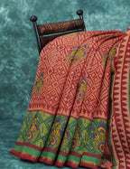Mix of Orange and Teracotta Red Printed Semi Chanderi Saree By Gayathri Reddy Designer Studio - Distacart
