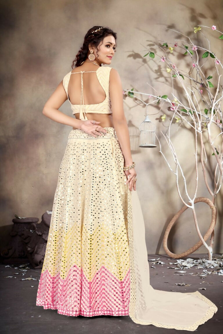 Jyoti Fashion Butter Cream Sequence with Thread Zari Embroidery Georgette Lehenga Choli with Dupatta