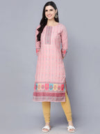 Myshka Women Pink Striped Kurta - Distacart