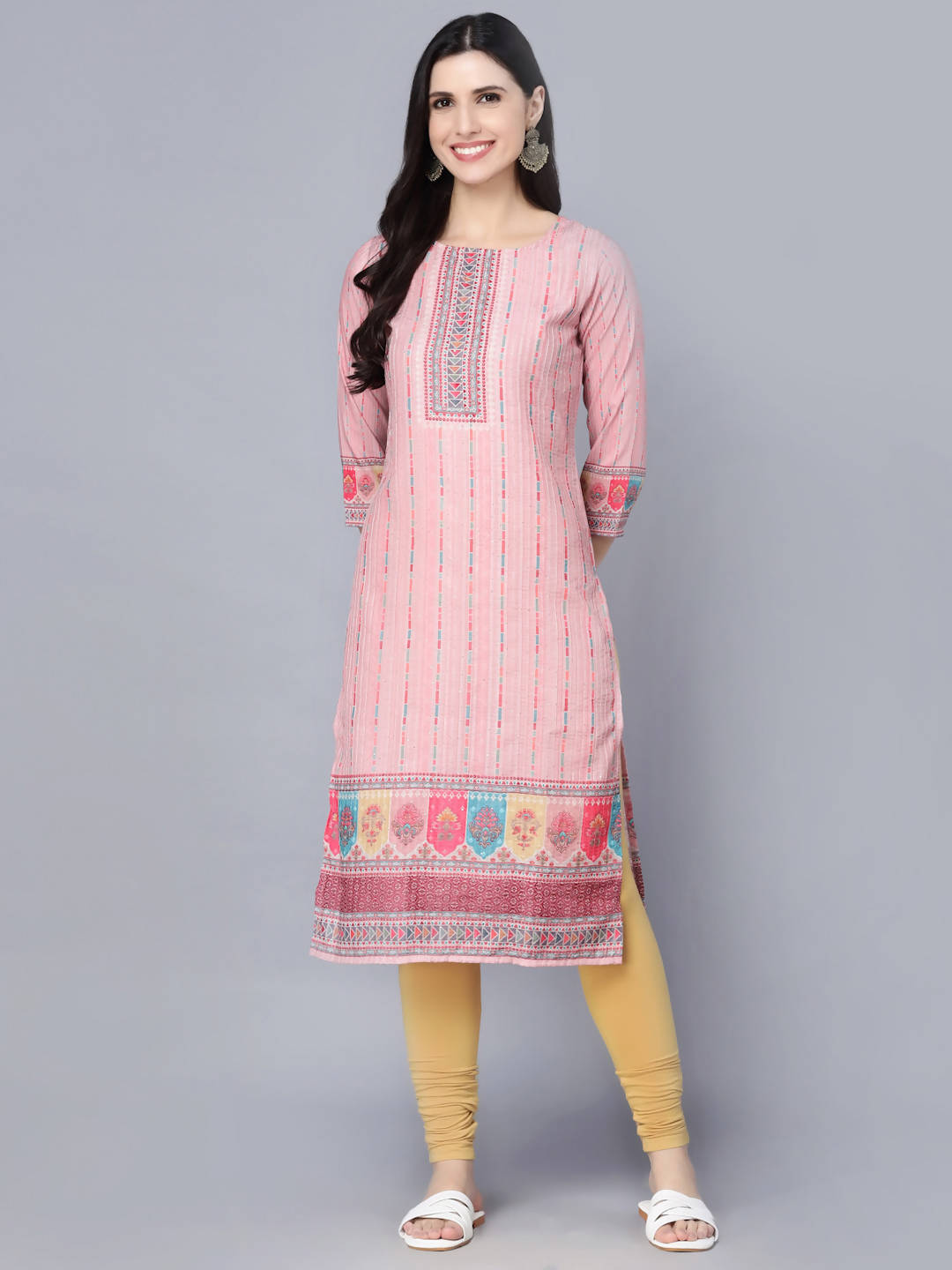 Myshka Women Pink Striped Kurta - Distacart