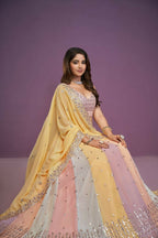 Multicolor Georgette Sequence ,Gota Patti Embroidery Work Lehenga Choli Set - Jihu Culture