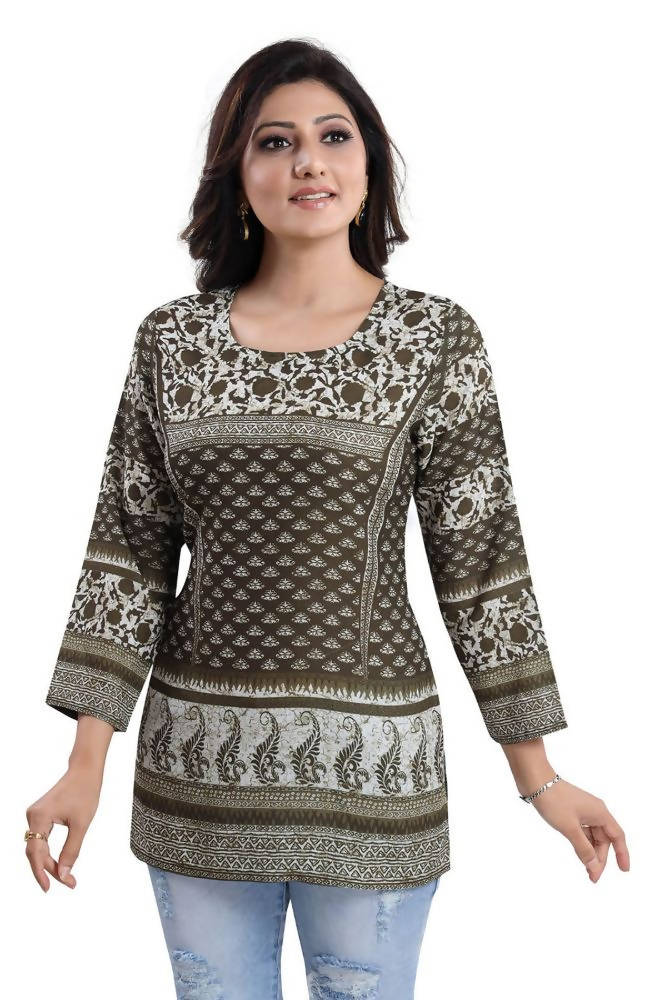 Snehal Creations Admirable Mehendi Green Summer Cool Printed Tunic