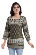 Snehal Creations Admirable Mehendi Green Summer Cool Printed Tunic
