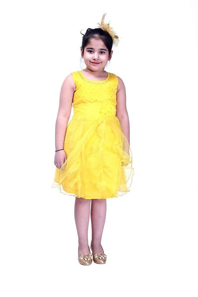 Asmaani Baby Girl's Yellow Color Satin Knee Length Frock (AS-DRESS-22141)
