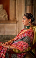 Kabul Grey Banarasi Weaving, Ultra Aqua Finish, Zari Work Banarasi Silk Saree - Rath Kunti