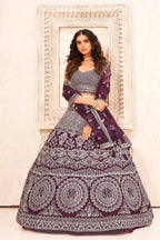 Purple Soft Net Embroidery sequence work Lehenga Choli with Dupatta - Dhvani