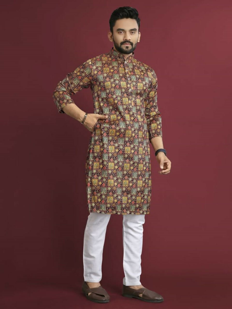 Anaita Multicolour Printed Pure Silk Straight Kurta