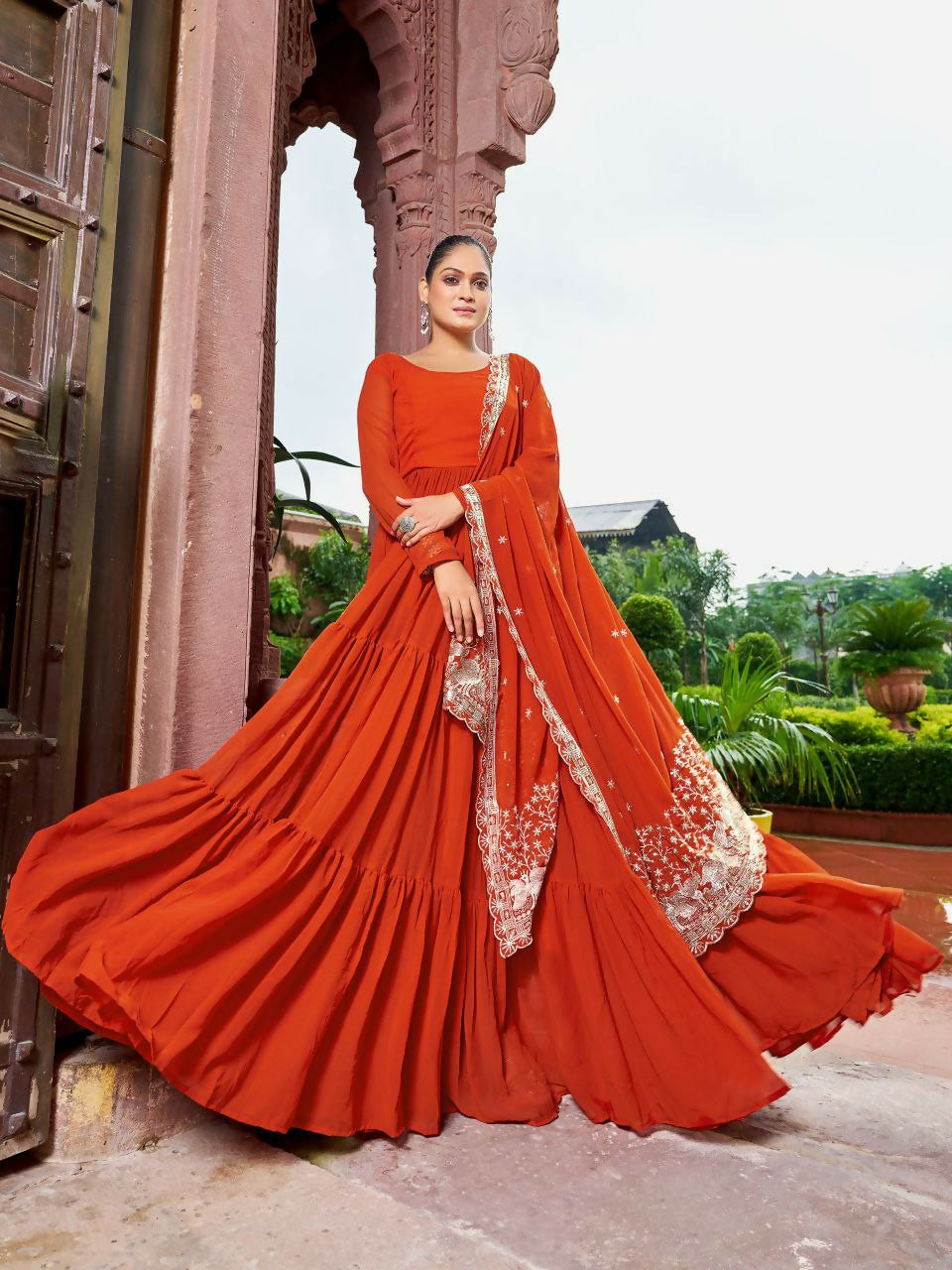 Joban Fashion Rust Readymade Kurta Set With Sequence embroidery Work - Distacart