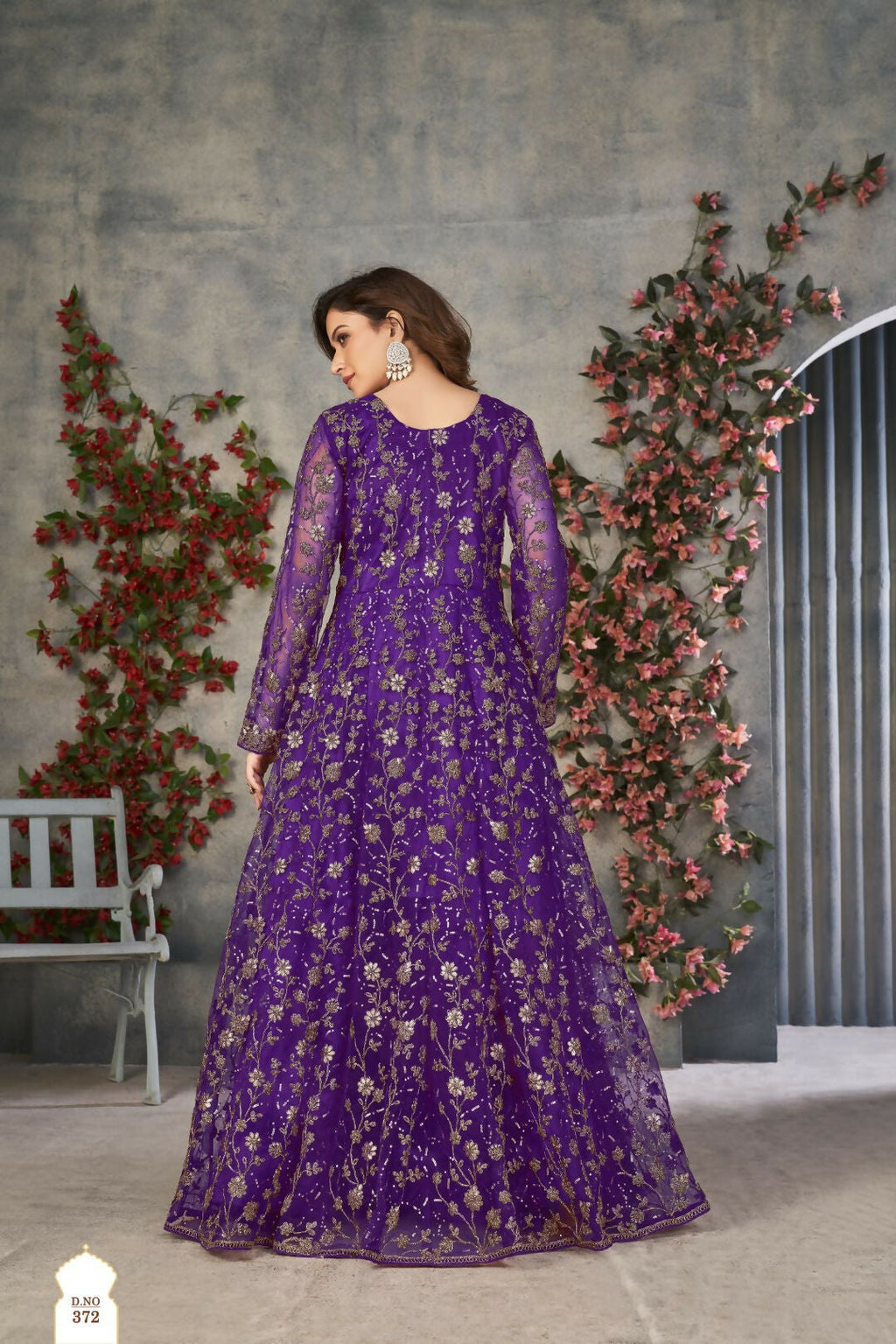 Anaita Purple Embroidered Net Stitched Anarkali suit - Distacart
