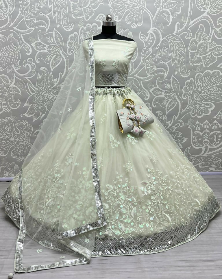 Jyoti Fashion Women's Sea Green Bridal Net Fancy Sequins with Multi Thread Embroidered Wedding Lehenga Choli
