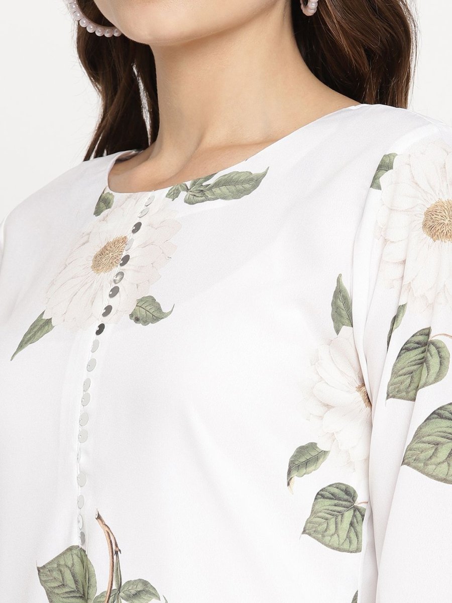 Ahalyaa Women's White Crepe Digital Print Kurta Palazzo Set With Dupatta
