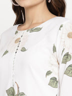 Ahalyaa Women's White Crepe Digital Print Kurta Palazzo Set With Dupatta