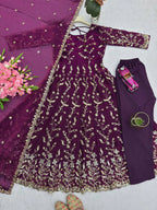 Teeya Creation Wine Color Faux Georgette Long Party Wear Gown - Distacart