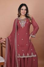 Teeya Creation Brown Color Faux Georgette Embroidery Work Wedding Wear Palazzo Set - Distacart