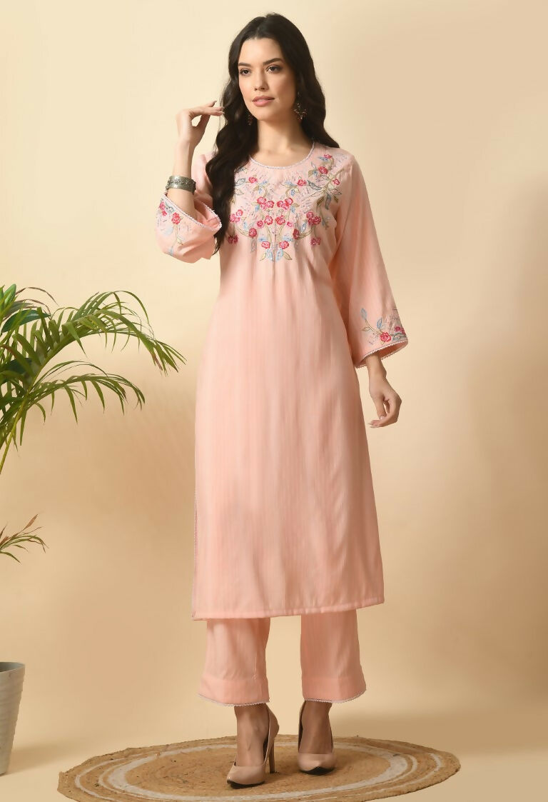 Joban Fashion Peach Cotton Rayon Kurta Set