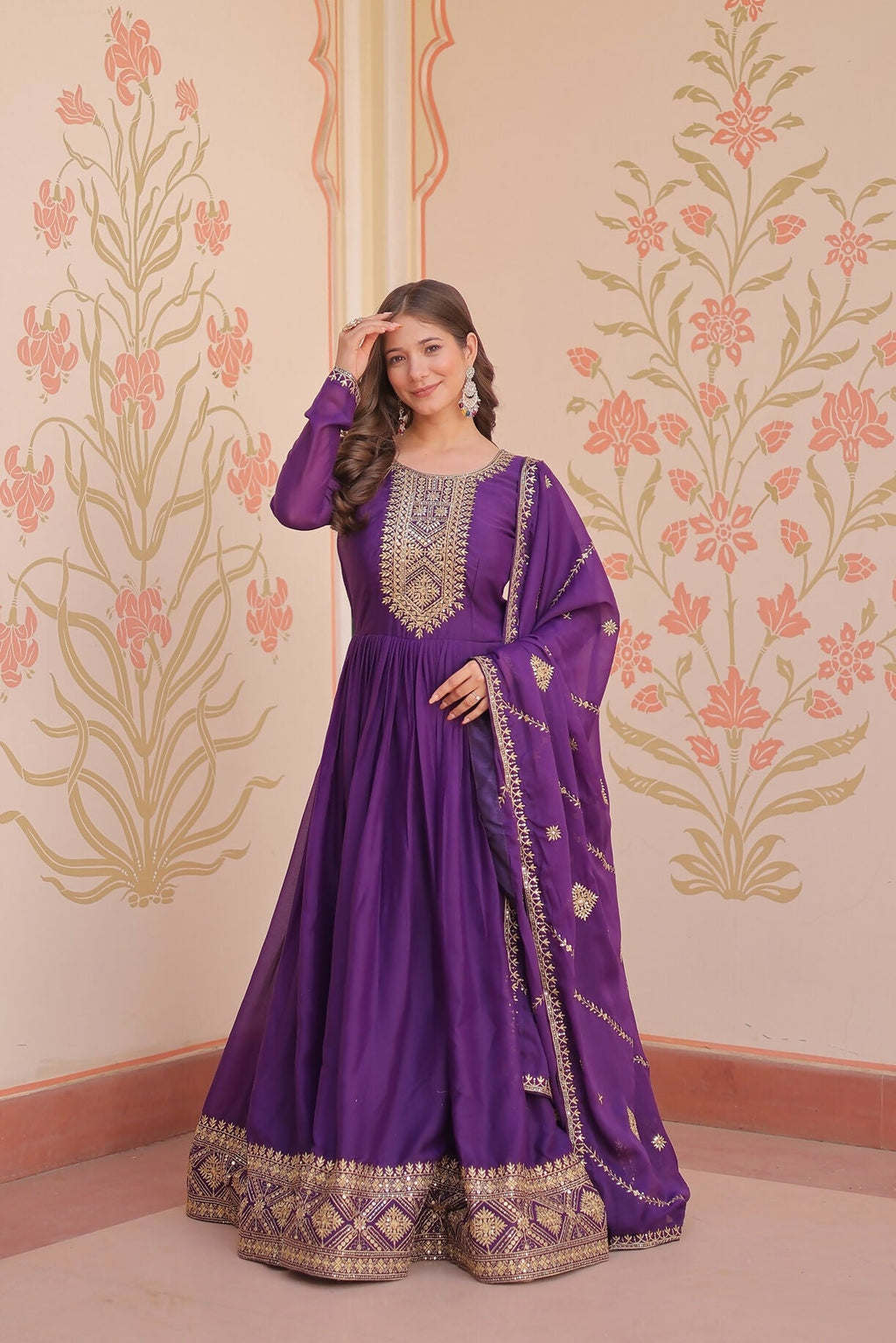Joban Fashion Purple Georgette Sequence Embroidery Work Kurta Set - Distacart