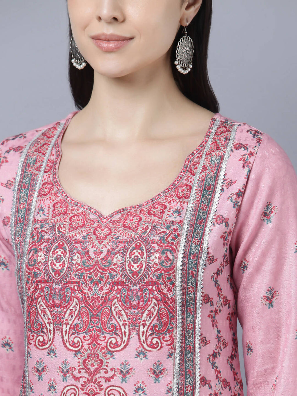 Myshka Women Pink Red Ethnic Motifs Printed Kurta - Distacart
