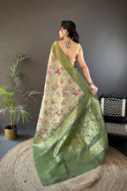 Joban Fashion Green Floral Motifs Banarasi Silk Sarees