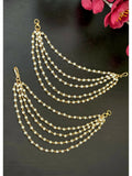 NVR Pearl Studded Classic Gold-Polished 5 Line Ear Chain Ear Cuff