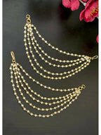 NVR Pearl Studded Classic Gold-Polished 5 Line Ear Chain Ear Cuff