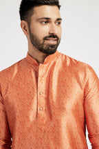 Ethnic India Orange Men's Kurta Bandhani Polyester
