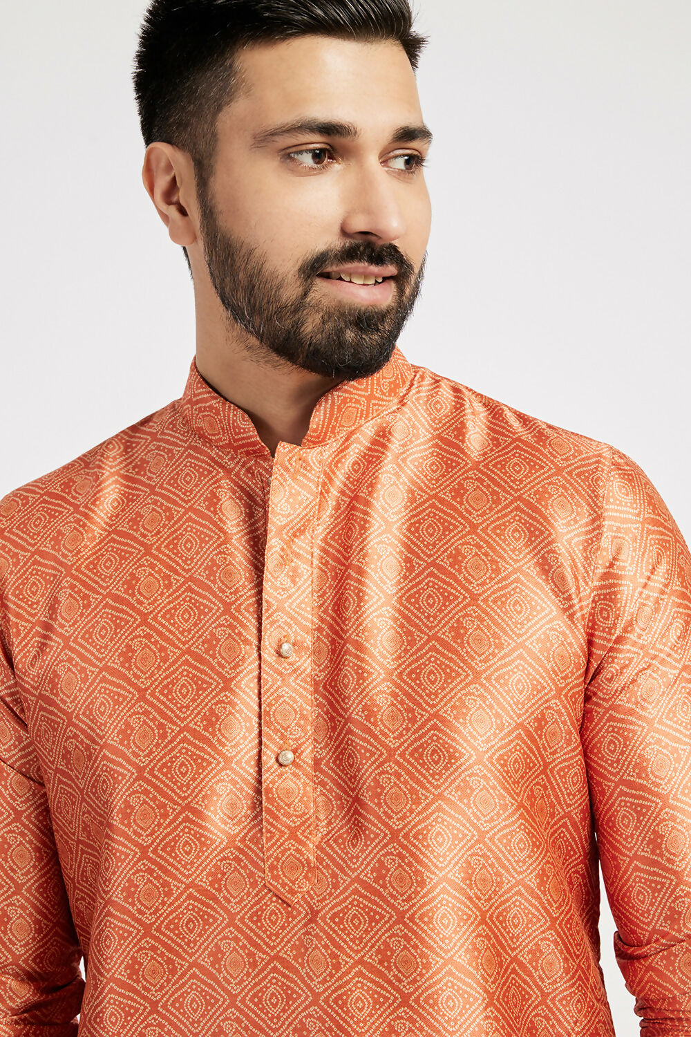 Ethnic India Orange Men's Kurta Bandhani Polyester