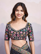 Black Georgette Bandhani Printed,Embroidery Work Saree - Surkhi