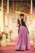 Teeya Creation Lavender Colour Rayon Silk Embroidery Work Fully Stitched Navratri Lehenga