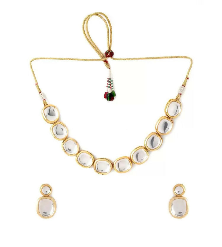 Joban Fashion Golden & White Kundan Work Necklace Set