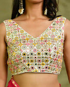 Amodini Designer Studio Multicolor Mirror Work Sleeveless Padded Blouse