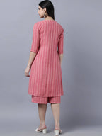 Myshka Stylish Pink Cotton 3/4 Sleeve Women's Kurta Palazzo Set - Distacart