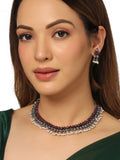 NVR Women Silver-Plated Stone Studded Oxidised Silver Jewellery Set