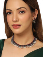 NVR Women Silver-Plated Stone Studded Oxidised Silver Jewellery Set