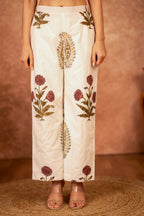 Joban Fashion Off White Red Floral Hand Block Printed Cotton Kurta Pant Set - Distacart