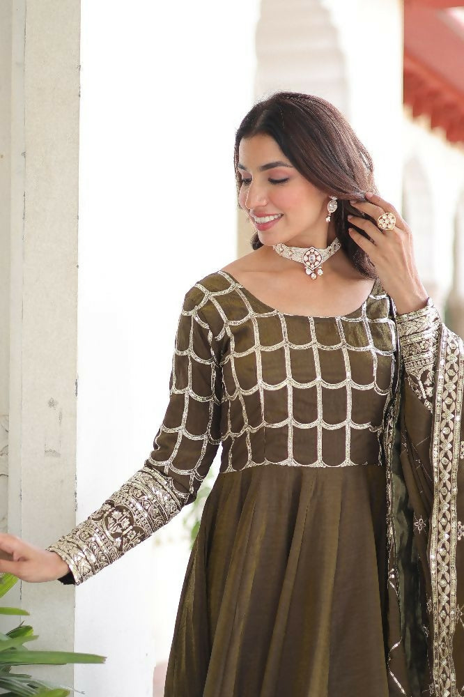 Joban Fashion Mehndi Kurta Set Silk Sequins , Zari, Coding & Thread Embroidered work - Distacart