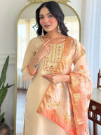 The52 Chiku Women's Beautiful Rayon Fabric Embroidered Work Straight Kurta Pant and Dupatta Set - Distacart