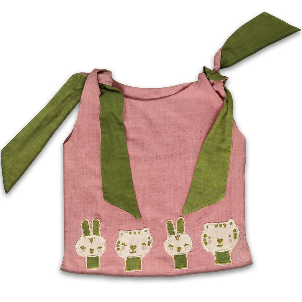 Mhyssa Pink Tie up Round Neck Patch Tee with Circular Skirt Set