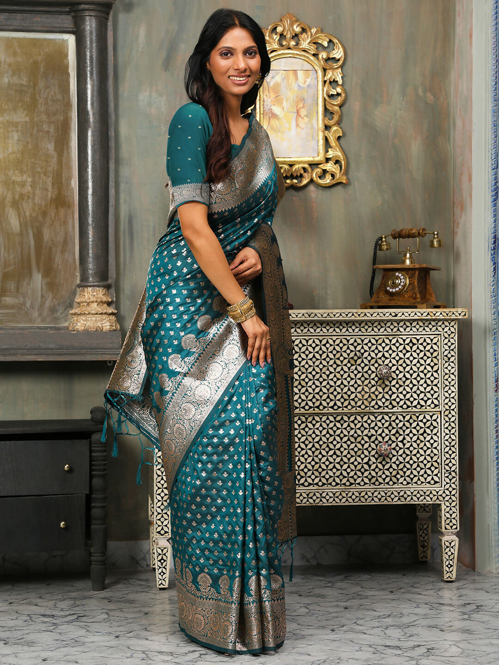 Shree Shyam Fashion Banarasi Silk Sea Green Saree - Distacart