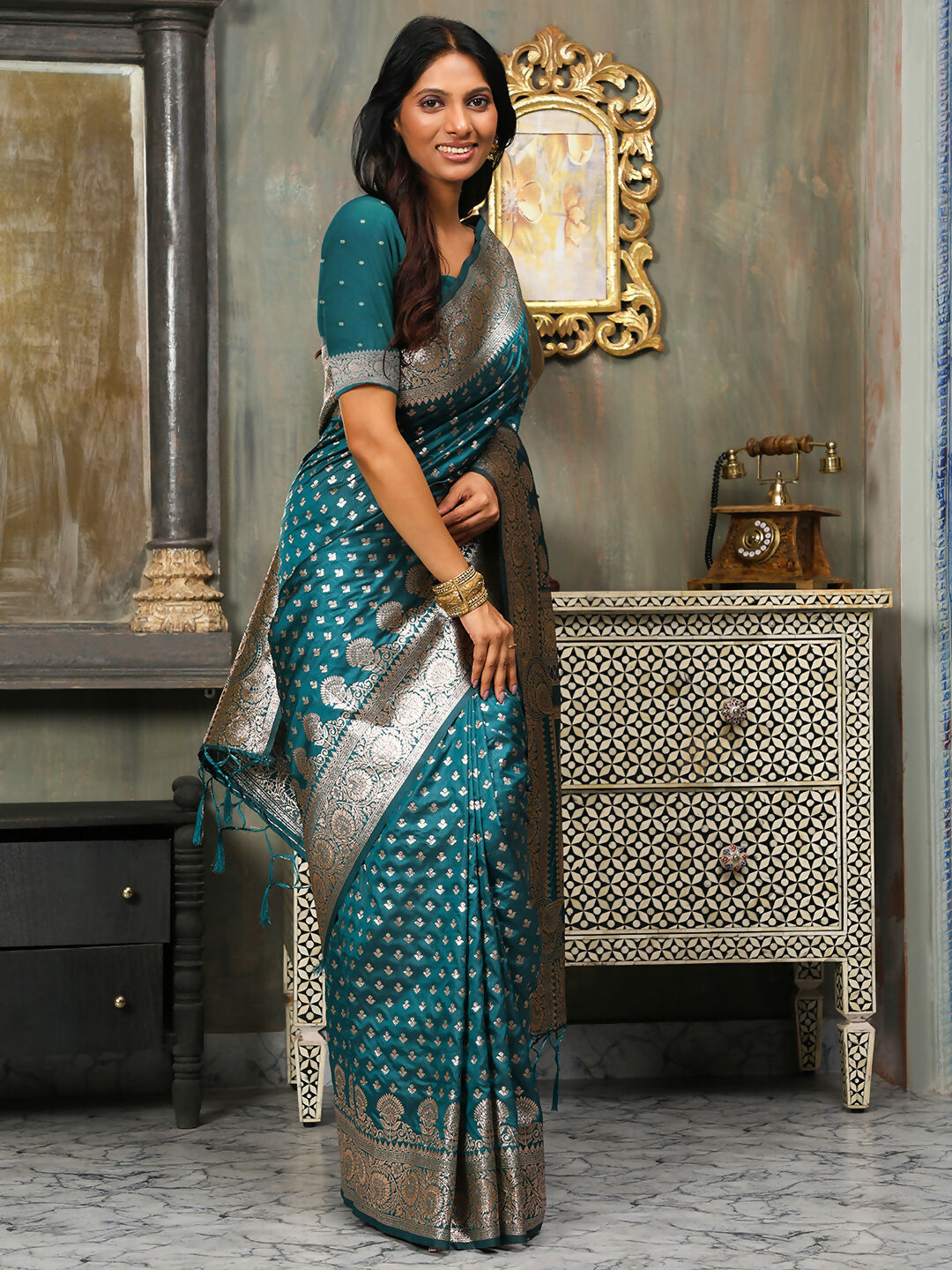 Shree Shyam Fashion Banarasi Silk Sea Green Saree - Distacart