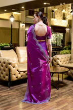 Vastranavya Purple Embroidery Work Shimmer Chiffon Saree with Unstitched Blouse - Distacart