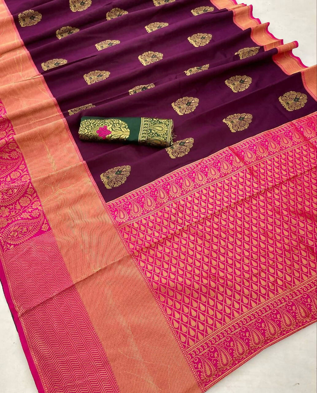 DEIANA'S Beautiful Designer Golden zari Soft Lichi Silk Saree - Wine