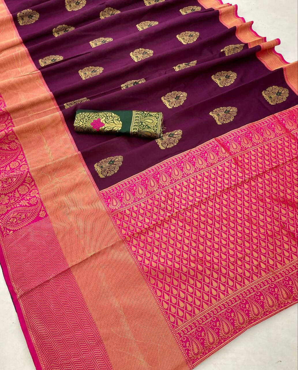 DEIANA'S Beautiful Designer Golden zari Soft Lichi Silk Saree - Wine