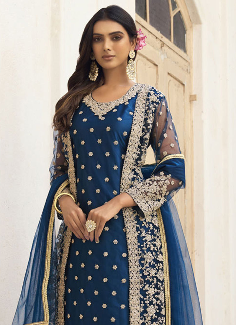 Vegaa Fashion Navy Blue Net Embroidered Pakistani Salwar Kameez - Distacart