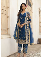 Vegaa Fashion Navy Blue Net Embroidered Pakistani Salwar Kameez - Distacart