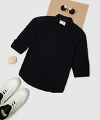 Manet Boys Full Sleeves Solid Shirt - Navy Blue